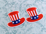 Independence day American flag hat earrings, American earrings, American flag, novelty fun earrings, patriotic gifts, American themed gifts