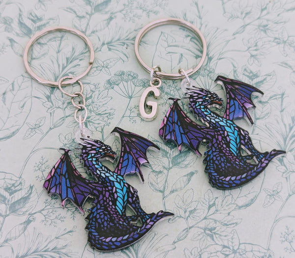 Blue dragon keychain, dragon lover gifts, fantasy themed gifts, mythical dragon keychain, dragon themed accessories, mythical creatures
