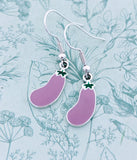 Purple aubergine fruit earrings, cute purple aubergine jewellery, aubergine lover gifts, aubergine fruit themed gifts, gifts for vegans
