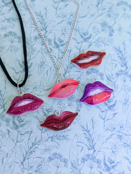 Red lips necklace, pink lady lips jewellery, retro style gifts, gifts for teenagers, stocking fillers, secret Santa gifts, beautician gifts