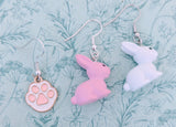 Cute white rabbit earrings, pink rabbit jewellery, rabbit mom gifts, rabbit lover gifts, mismatch style earrings, animal themed gifts,