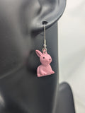 Cute white rabbit earrings, pink rabbit jewellery, rabbit mom gifts, rabbit lover gifts, mismatch style earrings, animal themed gifts,