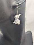 Cute white rabbit earrings, pink rabbit jewellery, rabbit mom gifts, rabbit lover gifts, mismatch style earrings, animal themed gifts,
