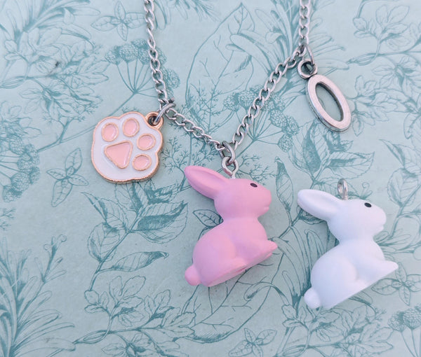 Bunny rabbit charm necklace, pink bunny rabbit jewellery, rabbit mom gifts, gifts for bunny rabbit lovers, cute charm animal lovers,