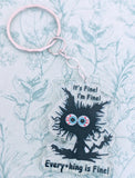 I'm fine its fine everything is fine keychain, gothic style keychain, gifts for gothics lovers, gothic cat keychain, gothic lover gifts