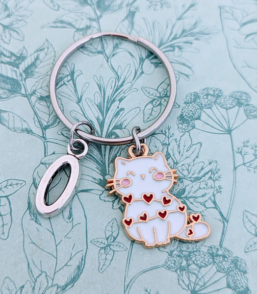 White cat keychain, white cute cat keyring, white cat mom gifts, crazy cat lady gifts, kitten accessories, secret Santa gifts,