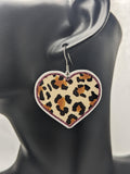 Leopard print heart earrings, leopard print heart jewellery, heart themed gifts, heart charms, big heart statement earrings,