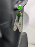 Green glittery fly earrings, insect earrings, insect lover jewellery, insect themed gifts, fly themed, punk gothic earrings, gothic themed