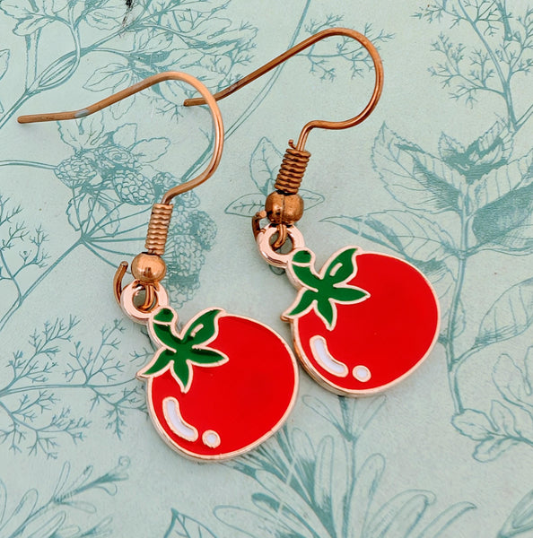 Red tomato earrings, tomato themed jewellery, vegetable lover gifts, novelty themed jewellery, vegan gifts, vegetable earrings, farmer gifts