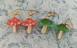 Red cute mushroom earrings, green mushroom jewellery, mushroom lover gifts, mushroom inspired gifts, fairy earrings, fairy inspired Jewelry