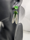 Green glittery fly earrings, insect earrings, insect lover jewellery, insect themed gifts, fly themed, punk gothic earrings, gothic themed