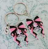 Pink gothic girl skull keyring, gothic skull accessories, gothic lover gifts, day of the dead keyring, skull themed keyring, alternative