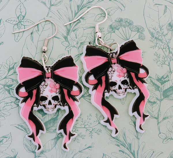 Pink gothic skull earrings, gothic style jewellery, alternative punk earrings, day of the dead earrings, skull themed gifts, goth style,