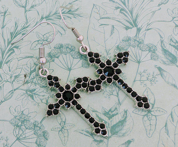 Black gothic cross earrings, black cross gothic jewellery, gothic inspired jewellery gifts, vampire themed earrings, alternative style gifts