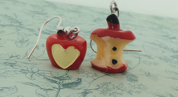 Apple mismatch novelty earrings, apple fruit lover gifts, apple vegan jewellery, fruit themed gifts, summer style earrings, fun quirky gifts