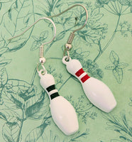Bowling pin earrings, novelty fun earrings, bowling team gifts, bowling lover gifts, ten pin bowling skittles earrings, unusual earring gift