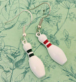 Bowling pin earrings, novelty fun earrings, bowling team gifts, bowling lover gifts, ten pin bowling skittles earrings, unusual earring gift