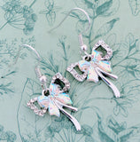 Cute silver girly bow earrings, bow lover themed jewellery, girly gifts ideas, bridal jewellery, bridal earrings, rhinestone earrings,