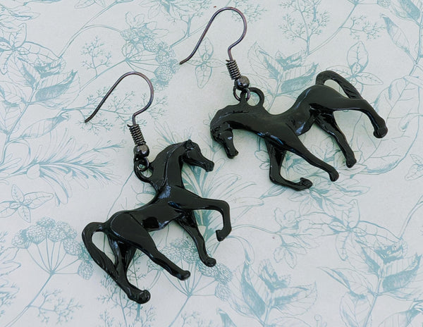 Black horse earrings, black horse jewellery, horse lover gifts, equestrian gifts, equestrian earrings, horse trainer gifts, horse themed,