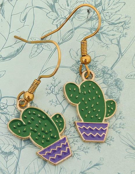 Cute green cactus earrings, cactus flower jewellery, gardener gift ideas, flower themed, flower jewellery, cactus themed, mum gift ideas,
