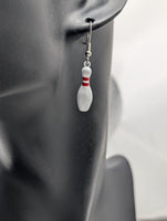 Bowling pin earrings, novelty fun earrings, bowling team gifts, bowling lover gifts, ten pin bowling skittles earrings, unusual earring gift