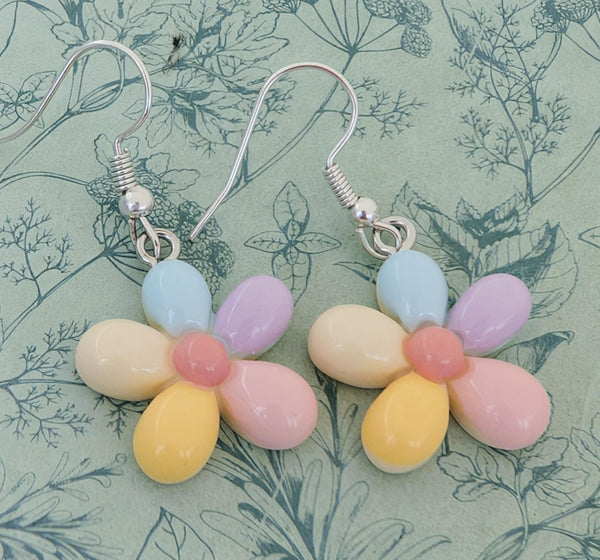 Cute pastel flower earrings, cute flower jewellery, children style earrings, children inspired gifts, flower lover gifts, flower girl