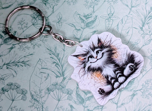 Cute grey cat keyring, grey cat lover gifts, cat mom gifts, cat mum gifts, cat accessories, cat themed gifts, grey cat, cat inspired