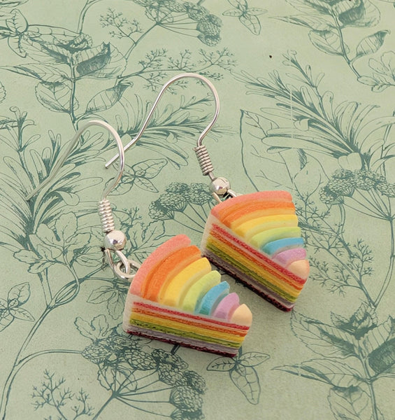 Cute rainbow cake earrings, rainbow cake jewellery, cake lover gifts, baker gifts, baker earrings, chef inspired gifts, food themed gifts