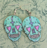 Kawaii skull earrings, cute skull jewellery, statement gothic earrings, gothic inspired gifts, gothic lovers, gothic themed, skeleton themed