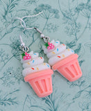 Strawberry ice cream earrings, strawberry ice cream jewellery, ice cream lover gifts, foodie gifts, food lover, summer earrings, summer vibe