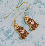 Cute brown bulldog earrings, bulldog themed jewellery, bulldog mom gifts, gifts for bulldog mum, dog walker gifts, dog groomer gifts,