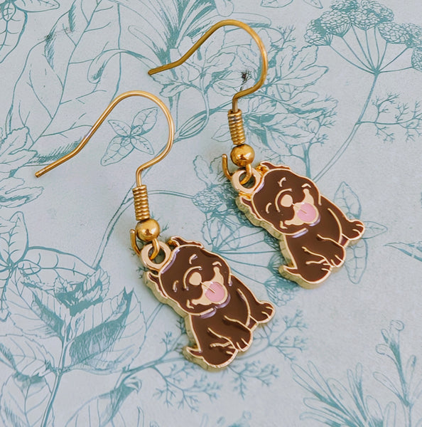 Cute brown bulldog earrings, bulldog themed jewellery, bulldog mom gifts, gifts for bulldog mum, dog walker gifts, dog groomer gifts,