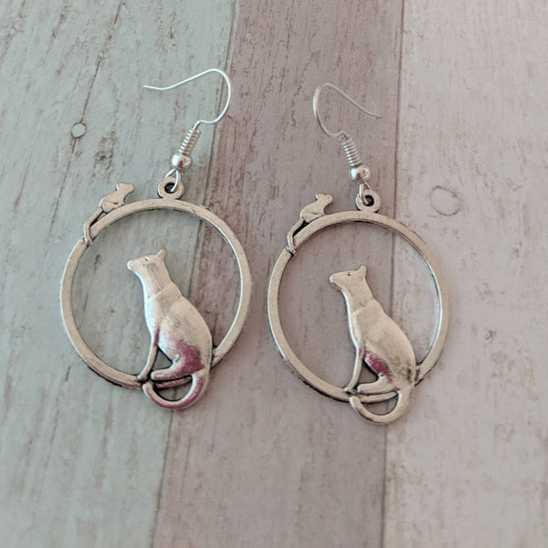 Cat earrings, cat jewelry, mouse earrings, mouse jewelry, quirky earrings, quirky jewelry, novelty earrings, novelty jewelry,