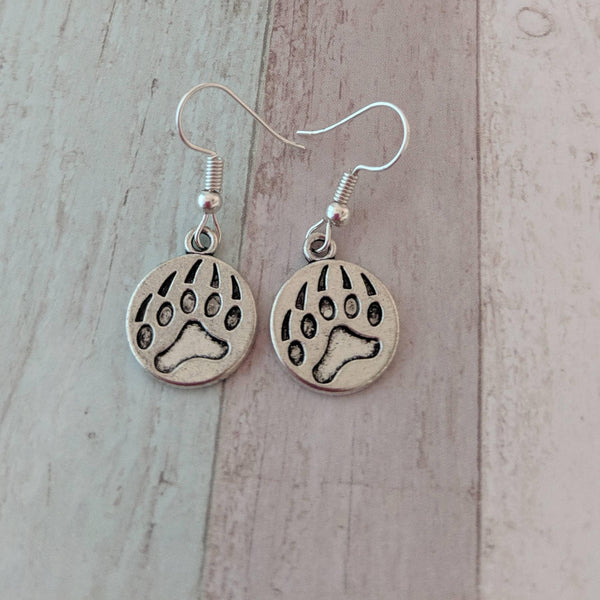 Bear earrings, bear paw earrings, animal earrings, animal jewelry, nature jewelry, grizzly bear, griz jewelry, Montana jewelry,