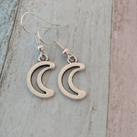 Silver moon earrings, moon jewellery, crescent moon earrings, crescent moon gifts, pagan earrings, space earrings, space jewelry, space gift