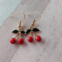 Cherry earrings, rockabilly earrings, fruit earrings, fruit jewelry, food earrings, food jewelry, gifts for her, novelty earrings,