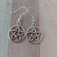 Silver pentagram earrings, wiccan earrings, wicca, goth earrings, witch earrings, witch jewelry, pentacle earrings, pagan earrings