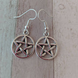 Silver pentagram earrings, wiccan earrings, wicca, goth earrings, witch earrings, witch jewelry, pentacle earrings, pagan earrings