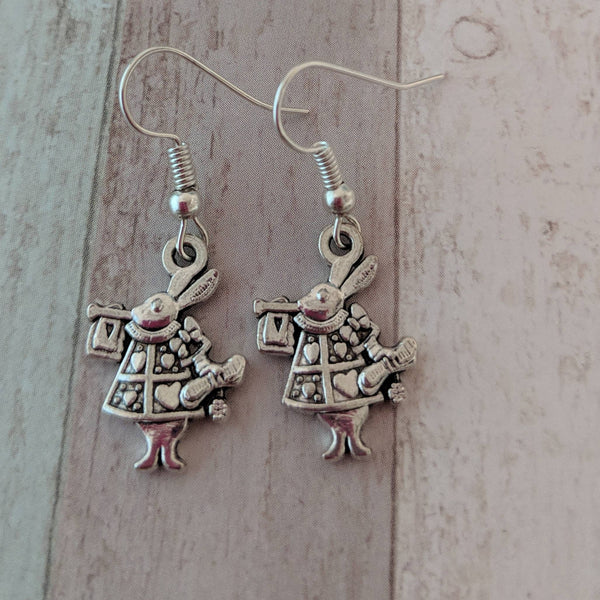 Rabbit earrings, rabbit jewelry, wonderland earrings, fandom earrings, fandom jewelry, gifts for her, cute earrings, Easter earrings