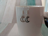 Silver moon earrings, moon jewellery, crescent moon earrings, crescent moon gifts, pagan earrings, space earrings, space jewelry, space gift