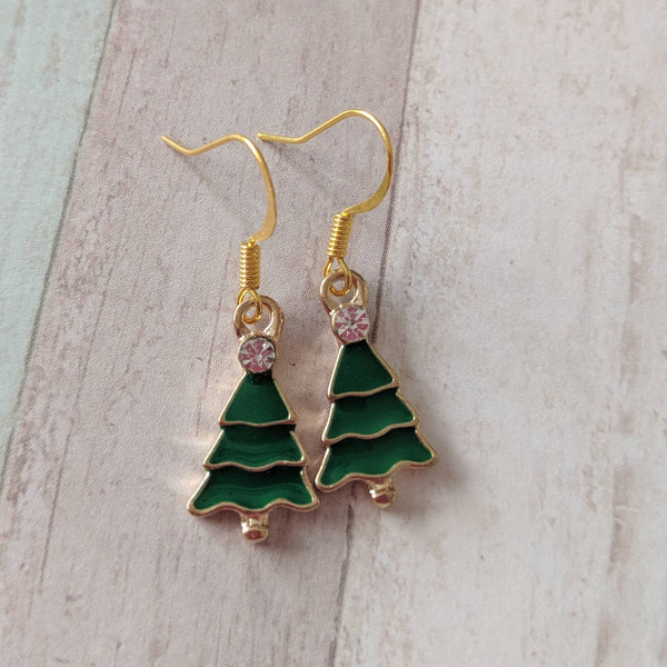 Christmas tree earrings, Christmas jewelry, gifts for her, stocking stuffers, festive earrings, stocking fillers, charm earrings,