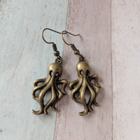 Octopus earrings, octopus jewelry, steampunk earrings, steampunk jewelry, gifts for her, cosplay earrings, nautical earring, sealife jewelry