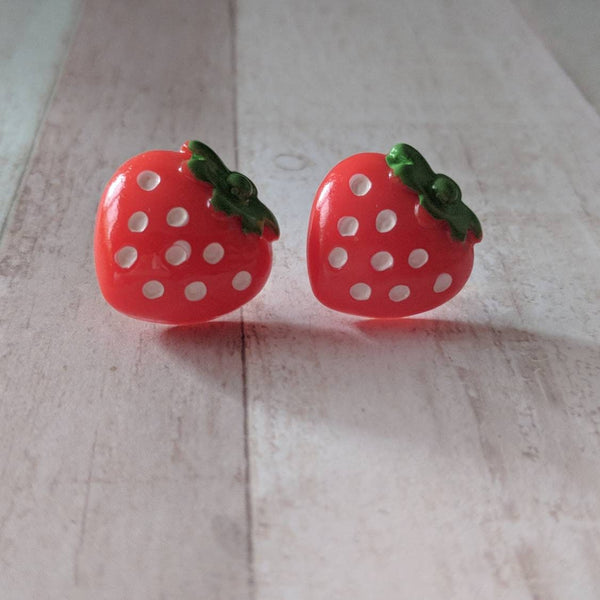 Strawberry earrings, stud earrings, fruit earrings, fruit jewelry, gifts for her, food earrings, food jewelry, novelty earrings, teen gifts