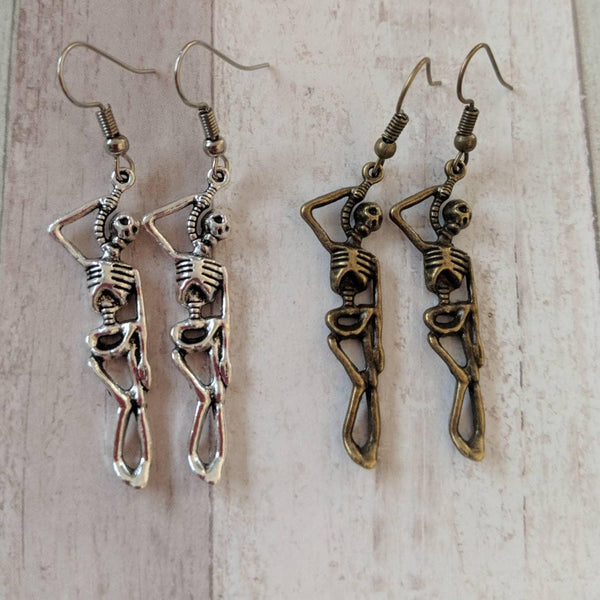 Skeleton earrings, day of the dead, goth earrings, Halloween earrings, skeleton jewelry, skull earrings, anatomy earrings, charm earrings