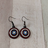 Superhero earrings, superhero inspired, fandom earrings, fandom jewelry, superhero geek, comic geek gifts, star earrings, shield earrings