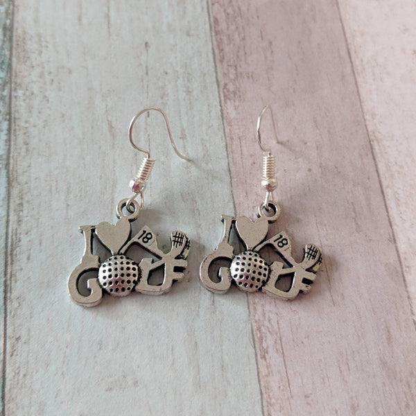 Golf earrings, golf gifts, sports gifts, golf jewelry, sports earrings, sports jewellery, retirement gift, birthday gift, hobby earrings