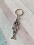 Mermaid skeleton, keyring, keychain, day of the dead, Halloween gifts, Halloween keychain, horror lover gift, gothic keyring, goth gifts,