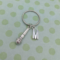 Microphone keychain, initial keyring, personalised keyring, music gift, singer keyring, singer gifts, music teacher, stocking filler,