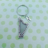 Personalised harp keyring, music teacher gifts, harp player, music gifts, music keyring, music lover, initial keyring, zipper charm,