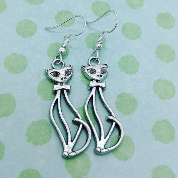 Cat earrings, retro earrings, cat jewellery, animal earrings, animal jewellery, gifts for her, cat lover gifts, charm earrings, kitten gifts